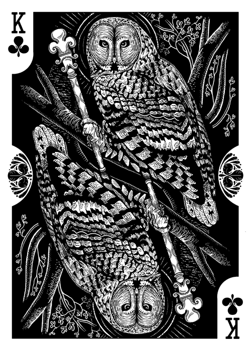 Strigiformes-Owls-Playing-Cards-by-Renee-LeCompte-King-of-Clubs