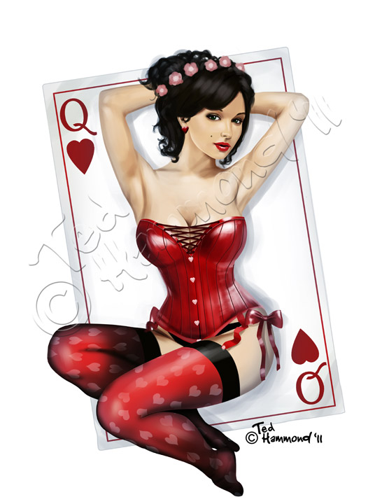 Pin-Up-Playing-Cards-by-Ted-Hammond-Queen-of-Hearts